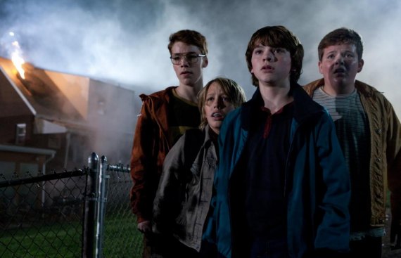 The Making of Super 8: Weirton People Hanging Out on Porches Brought Together by Location Shoot Photo credit: François Duhamel Left to right: Gabriel Basso plays Martin, Ryan Lee plays Cary, Joel Courtney plays Joe Lamb, and Riley Griffiths plays Charles in SUPER 8, from Paramount Pictures. © 2011 Paramount Pictures. All Rights Reserved.